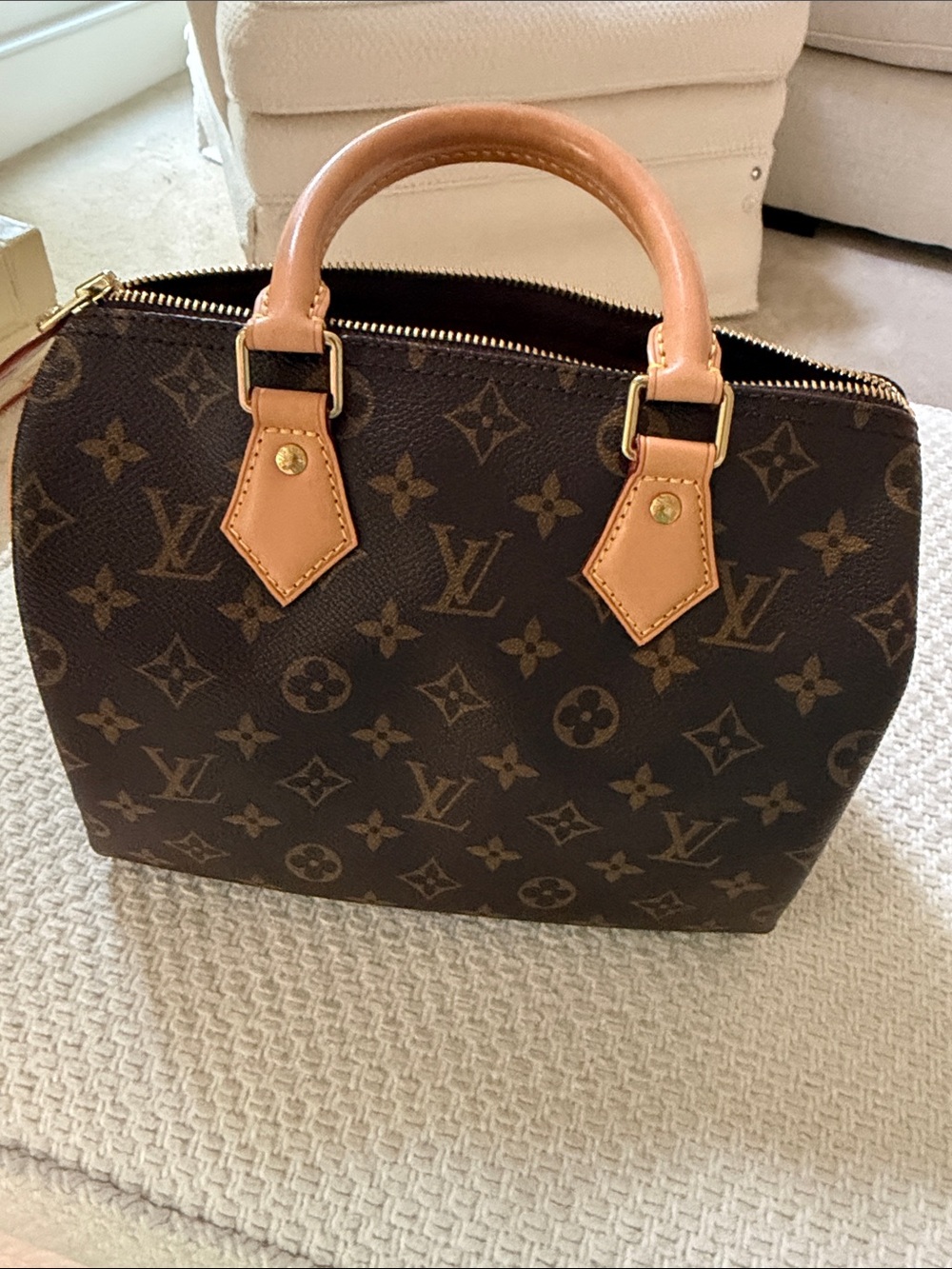 Louis Vuitton Brown Monogram Canvas Speedy 25 with tan handles. - Picture 10 of 15